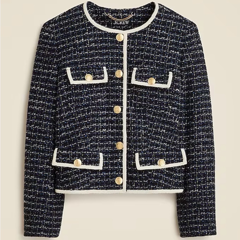 J. Crew Black Tweed Blazer with Gold Accents